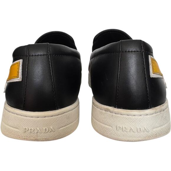 Prada slip on sneakers Linea Rossa Black Leather Yellow Arrow Italy Lady 9 M 7.5 - Picture 7 of 16